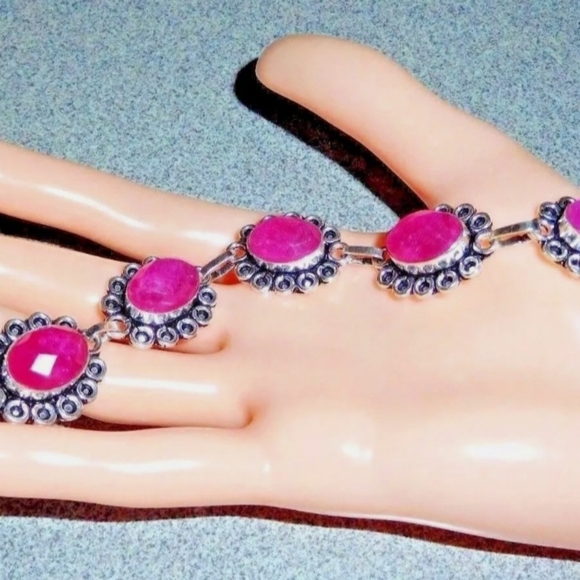 Natural Raw Cut Ruby 925 Silver Bracelet - Picture 3 of 5